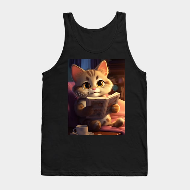 Bookworm Kitten: Cozy Evening Read Tank Top by vk09design